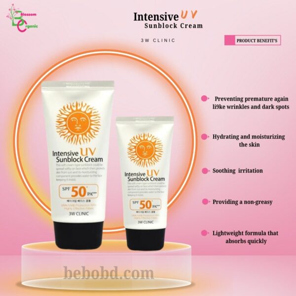3W CLINIC Intensive UV Sun Block Cream SPF 50+ PA+++ - Image 2