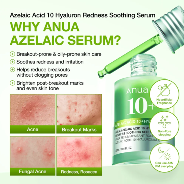 Anua Azelaic Acid 10 Hyaluron Redness Soothing Serum benefits